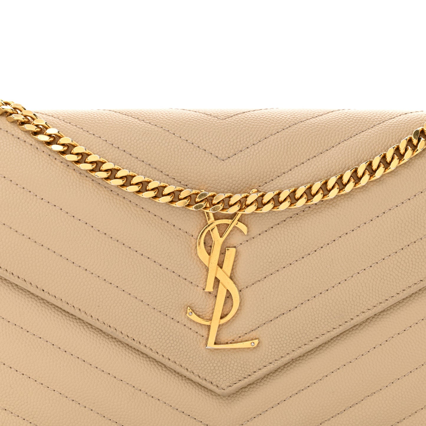 Grain De Poudre Matelasse Chevron Monogram Chain Wallet Deep Beige