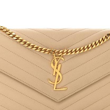 Saint Laurent Grain De Poudre Matelasse Chevron Monogram Chain Wallet Deep Beige 8 of 20