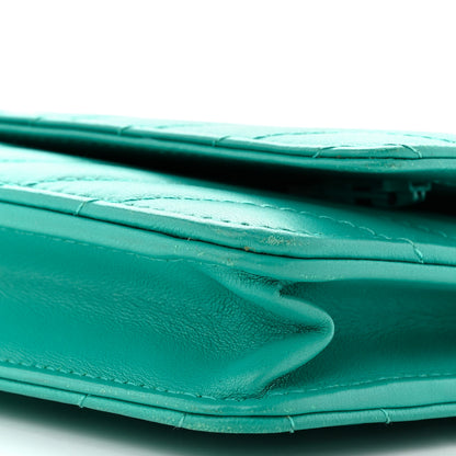 Chanel Lambskin Chevron Quilted Wallet On Chain WOC Turquoise 10 of 10