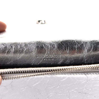 Saint Laurent Metallic Crackled Calfskin Kate Monogram Tassel Chain Wallet Argento 6 of 7