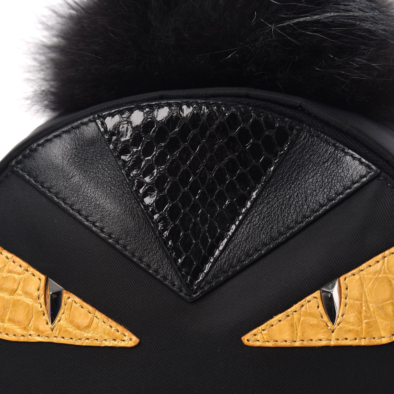Fendi Nylon Vitello Dolce Goat Fox Fur Crocodile Monster Eyes Mini Backpack Black Sunflower 9 of 9