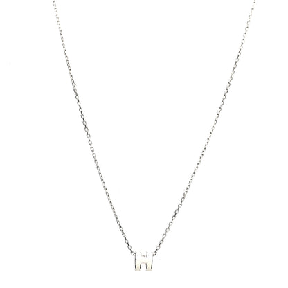 Hermes Lacquered Palladium Mini Pop H Pendant Necklace White 1 of 6