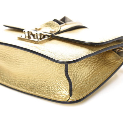 Valentino Garavani Metallic Vitello Small Glam Lock Rockstud Flap Gold 8 of 15