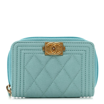 Chanel Caviar Quilted Boy Zip Around Coin Purse Wallet Turquoise 1 of 8