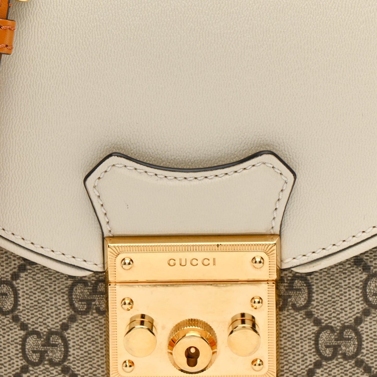 GG Supreme Monogram Calfskin Small Padlock Messenger Shoulder Bag Beige Mystic White Sun Oil