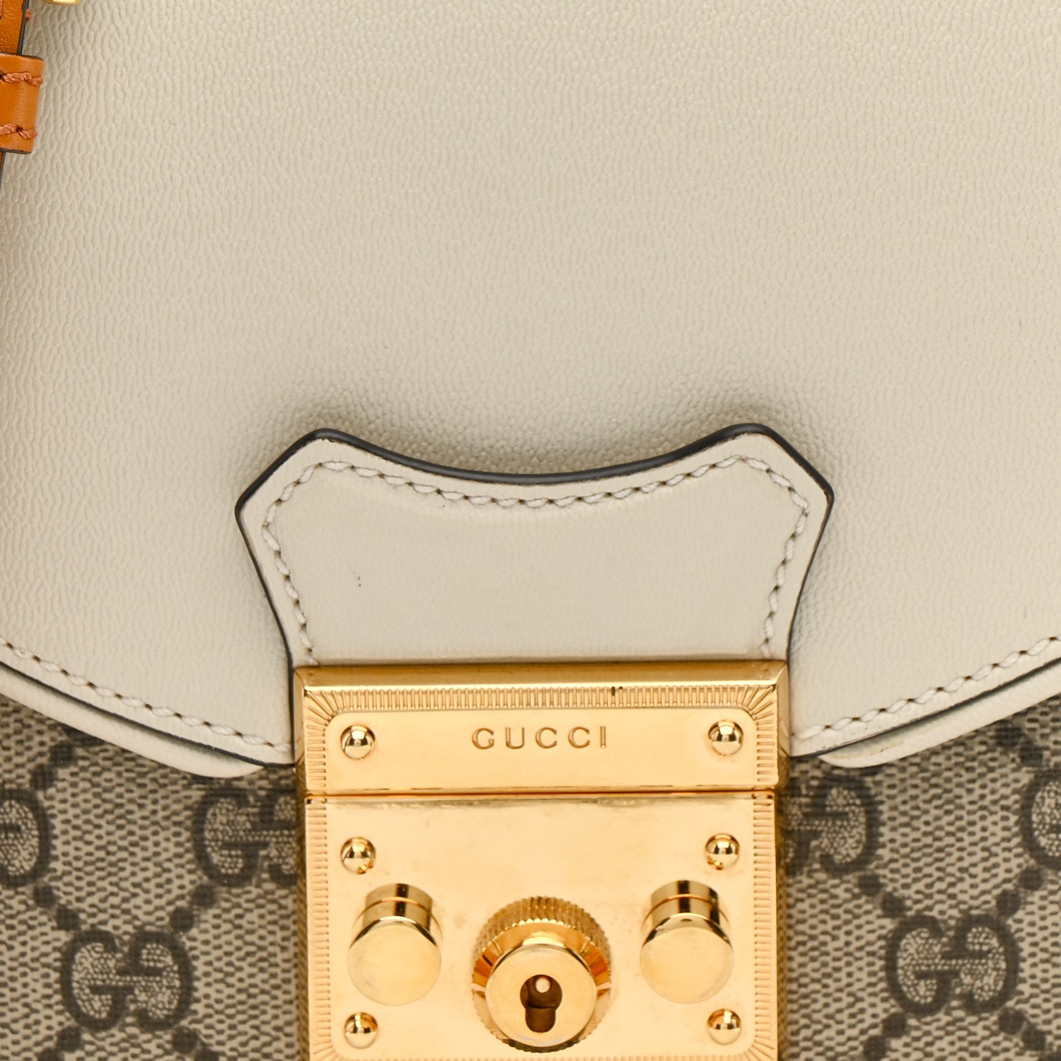 Gucci GG Supreme Monogram Calfskin Small Padlock Messenger Shoulder Bag Beige Mystic White Sun Oil 8 of 14