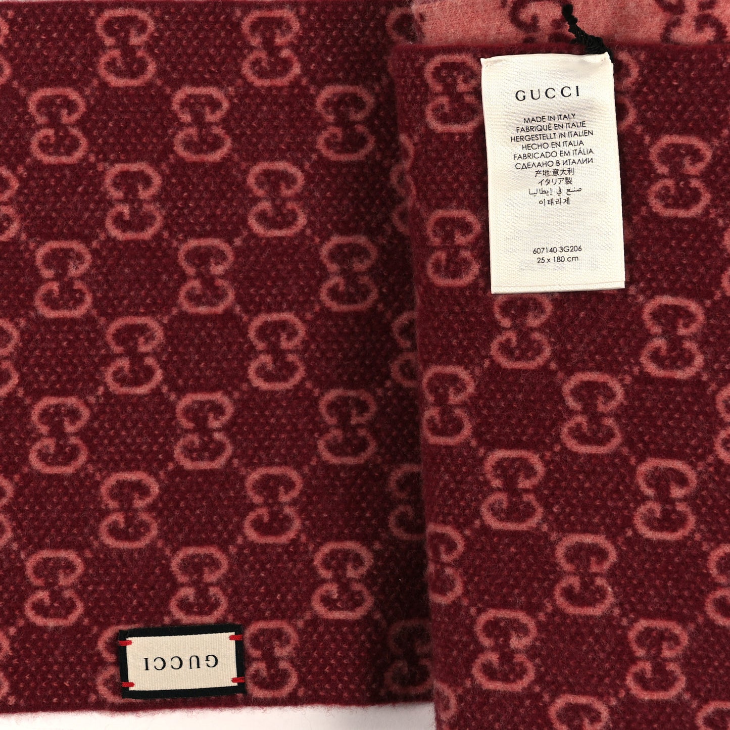 Wool Tricot GG Monogram Lady Longfog Scarf Roseate Bordeaux