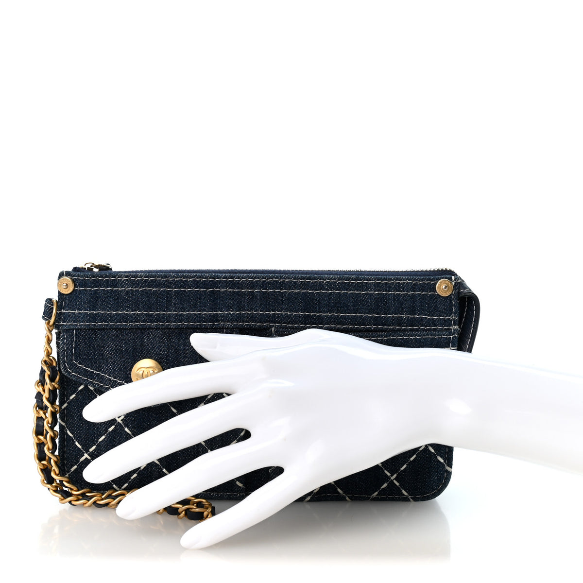 Chanel Denim Quilted Zipped Wristlet Clutch Blue 2 of 6