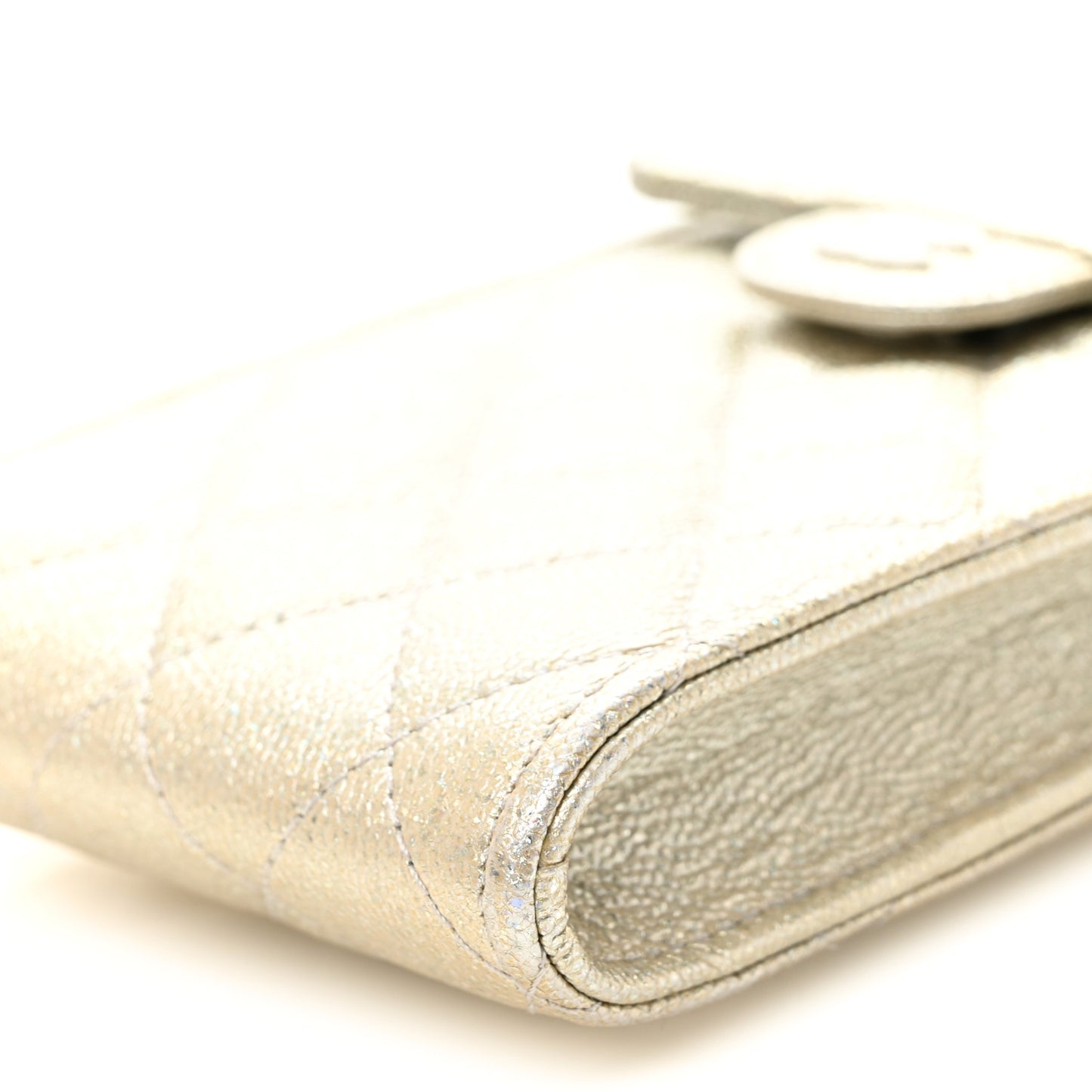 Metallic Caviar Quilted Classic Phone Holder Gold