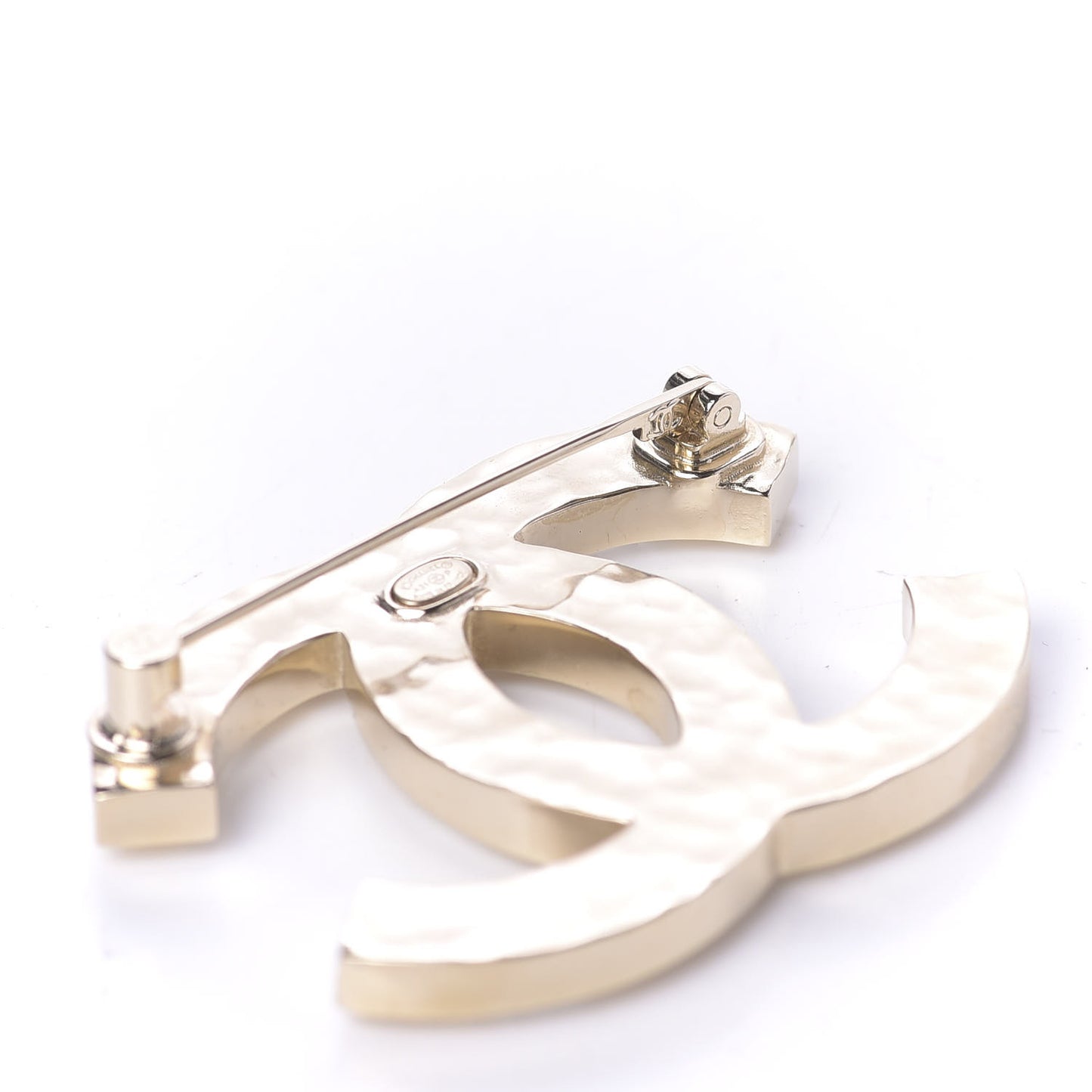 Crystal Metal CC Paris Button Brooch Gold
