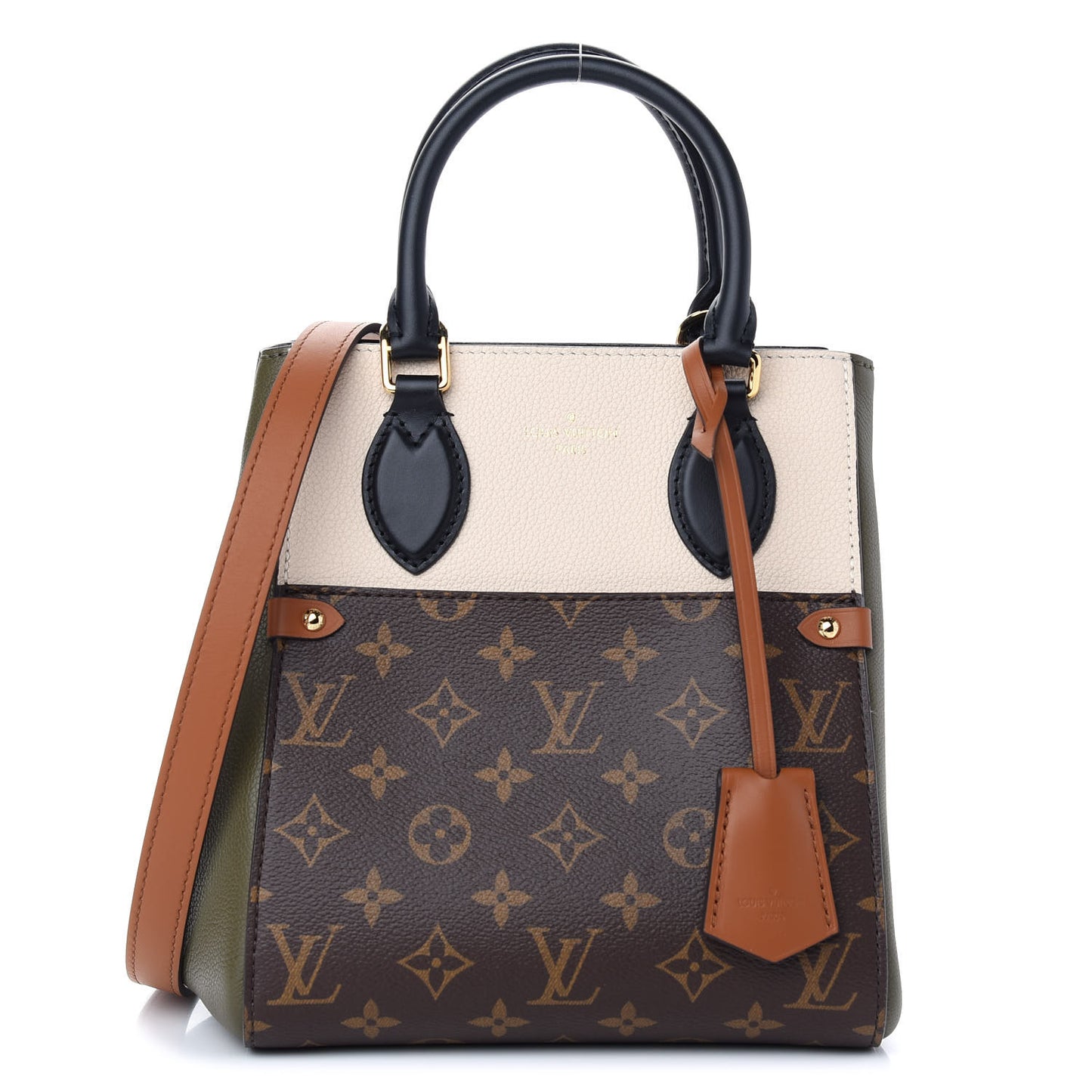 Calfskin Monogram Fold Tote PM Cream Khaki Black