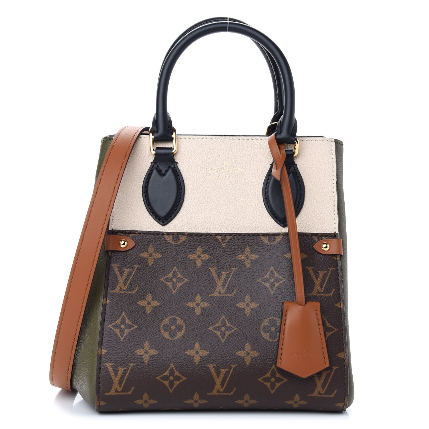 Louis Vuitton Calfskin Monogram Fold Tote PM Cream Khaki Black 1 of 8