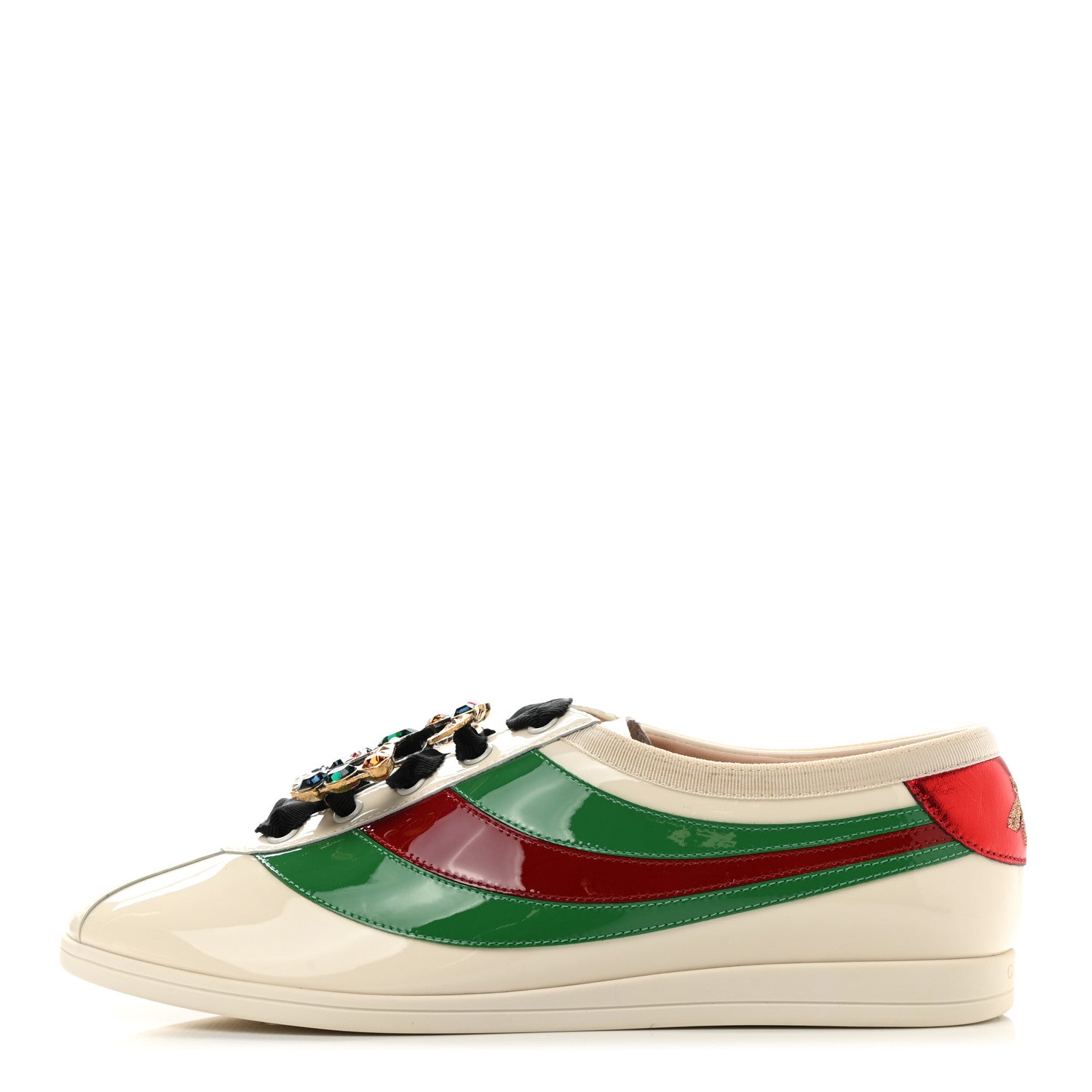 Gucci Patent Crystal Web GG Womens Falacer Sneakers 40.5 Mystic White New Shamarock Red 1 of 13