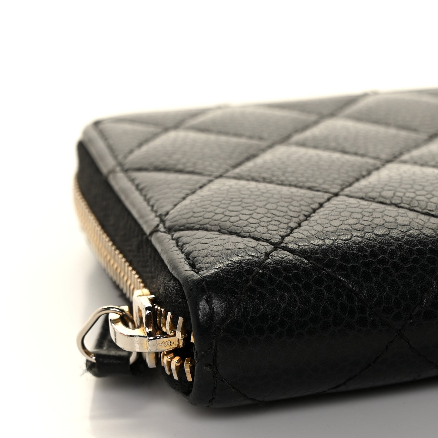 Caviar Quilted Large Gusset Zip Around Wallet Black
