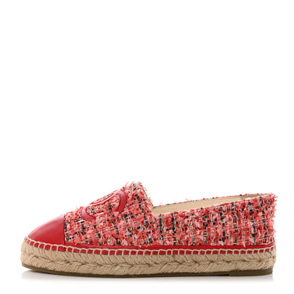 Chanel Tweed Lambskin CC Espadrilles 39 Coral Pink Black Red 1 of 9