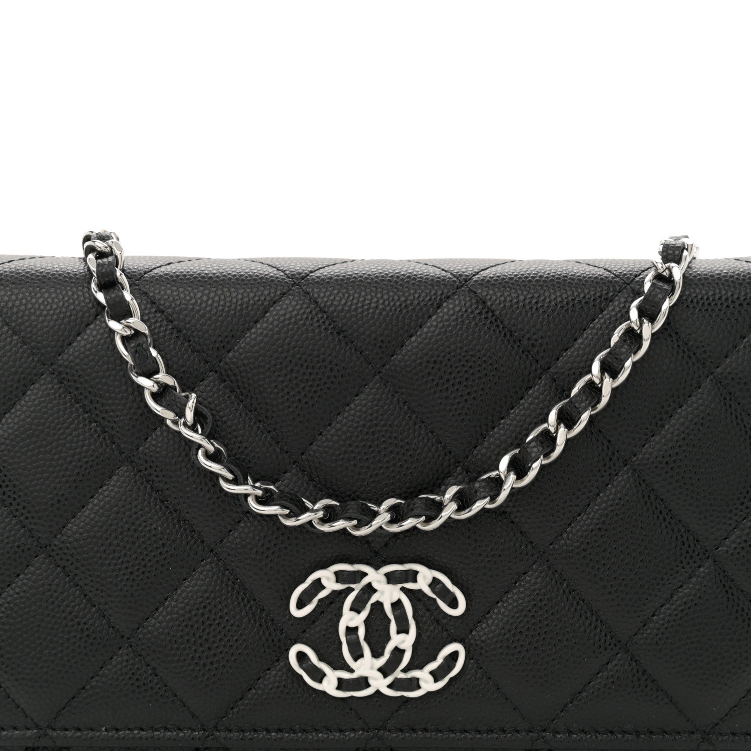 Chanel Caviar Quilted Chanel 19 Wallet On Chain WOC Black White 8 of 12