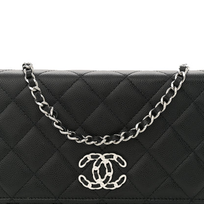 Chanel Caviar Quilted Chanel 19 Wallet On Chain WOC Black White 8 of 12