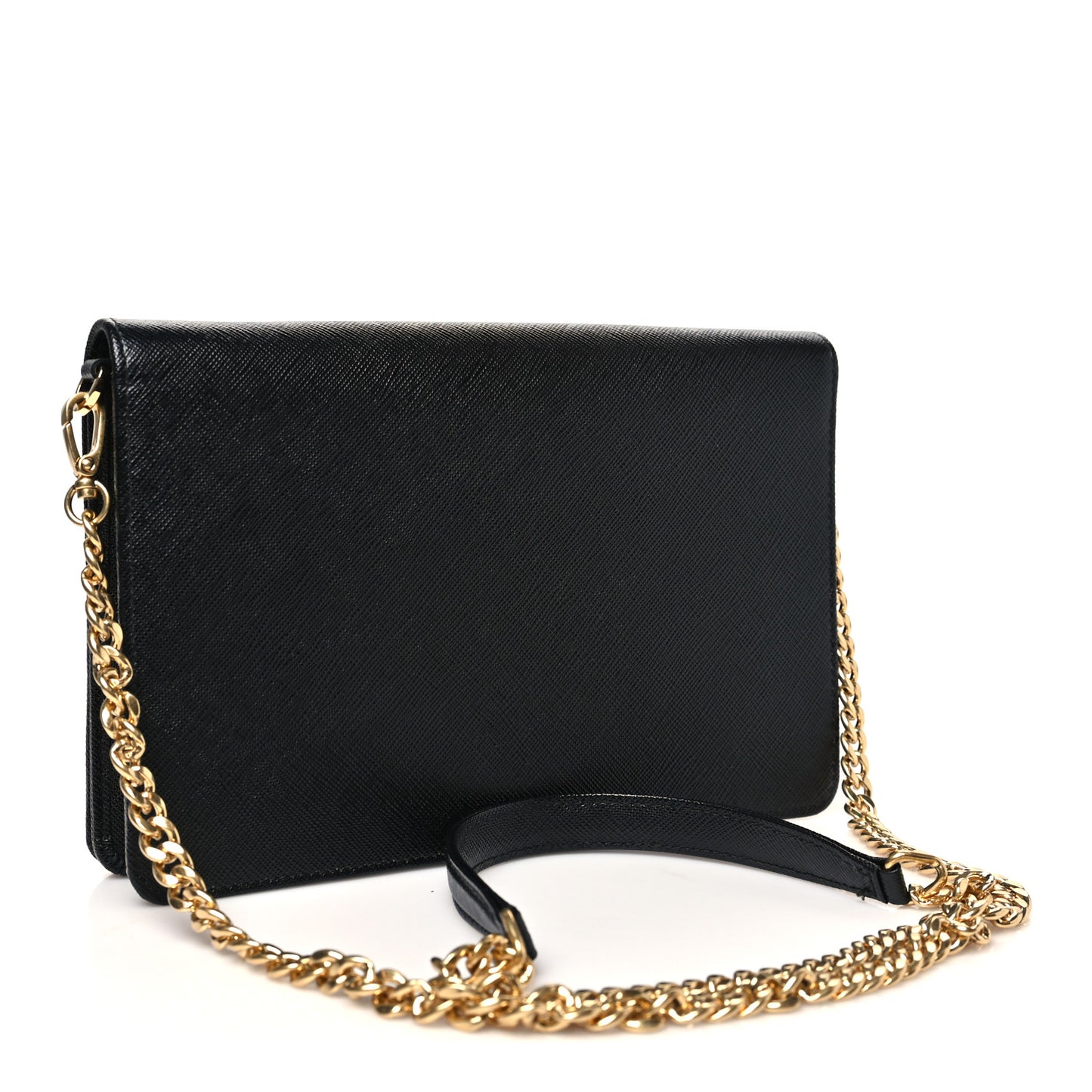 Saffiano Lux Metal Logo Mini Chain Flap Crossbody Bag Black