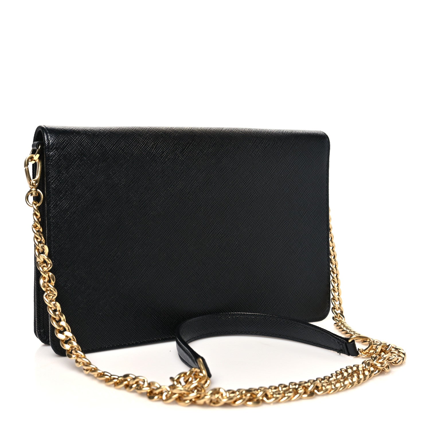 Prada Saffiano Lux Metal Logo Mini Chain Flap Crossbody Bag Black 3 of 11