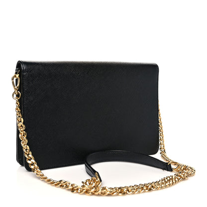 Prada Saffiano Lux Metal Logo Mini Chain Flap Crossbody Bag Black 3 of 11