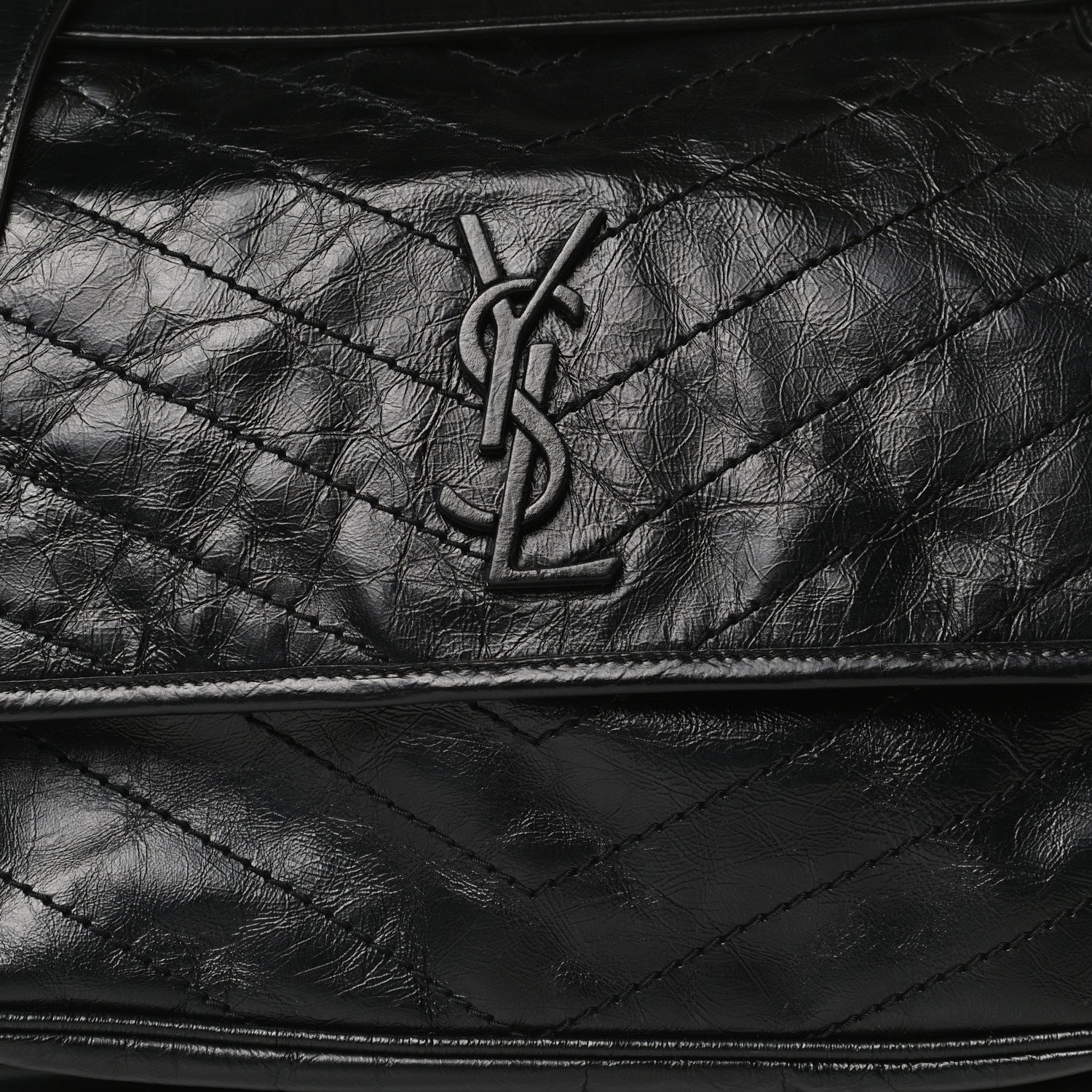 Saint Laurent Crinkled Calfskin Matelasse Monogram Large Niki Chain Satchel Black 7 of 14