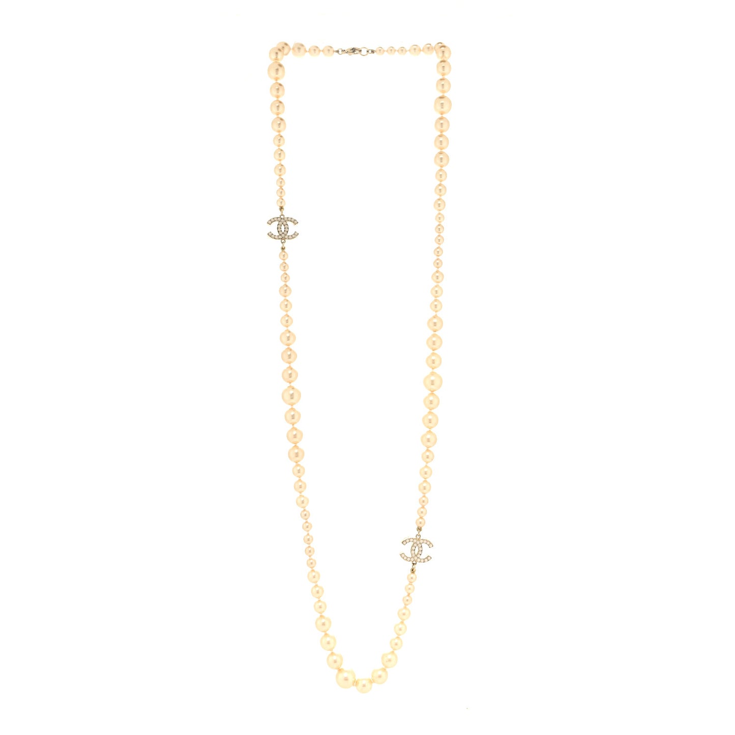Graduated Pearl CC Long Necklace Gold