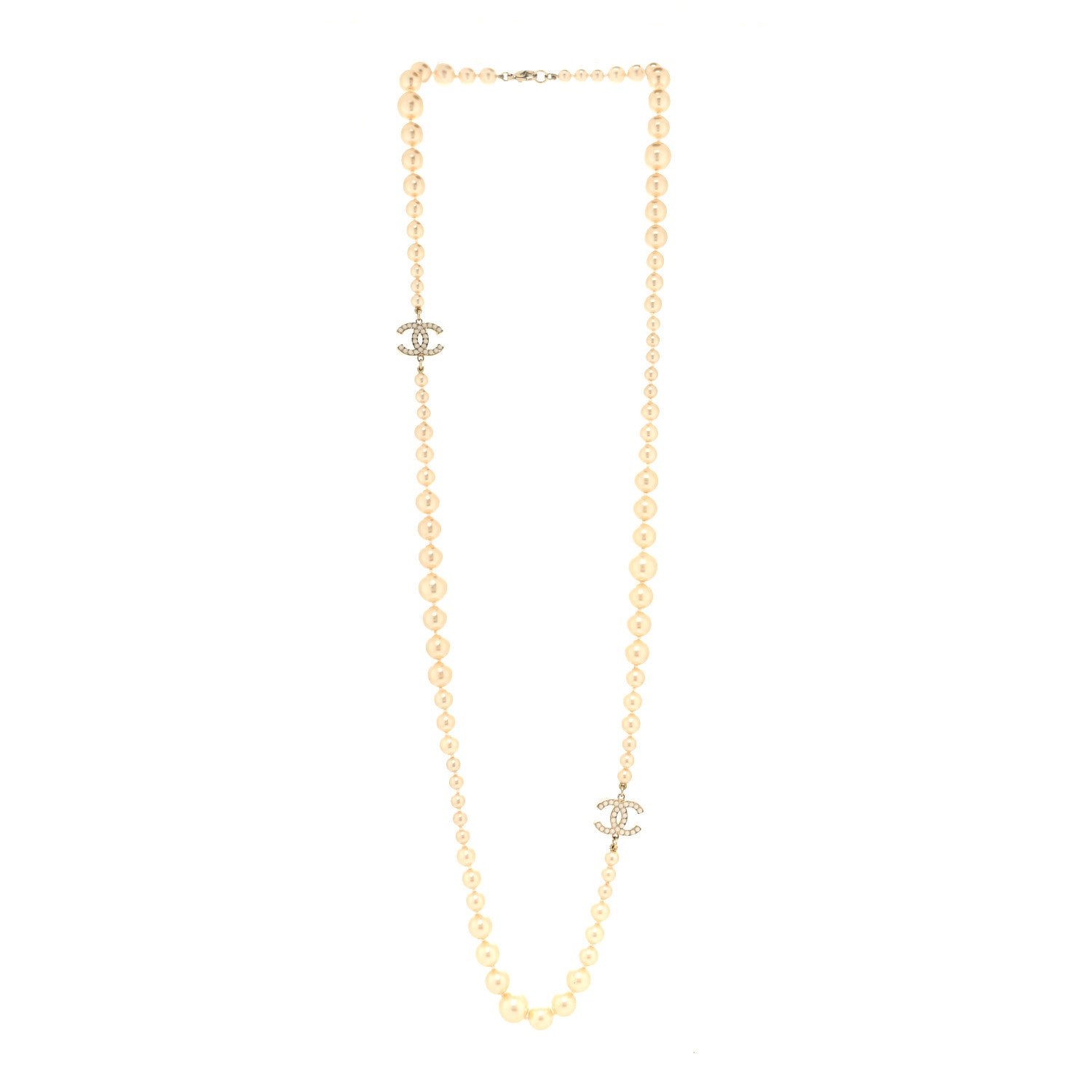 Chanel Graduated Pearl CC Long Necklace Gold 3 of 5