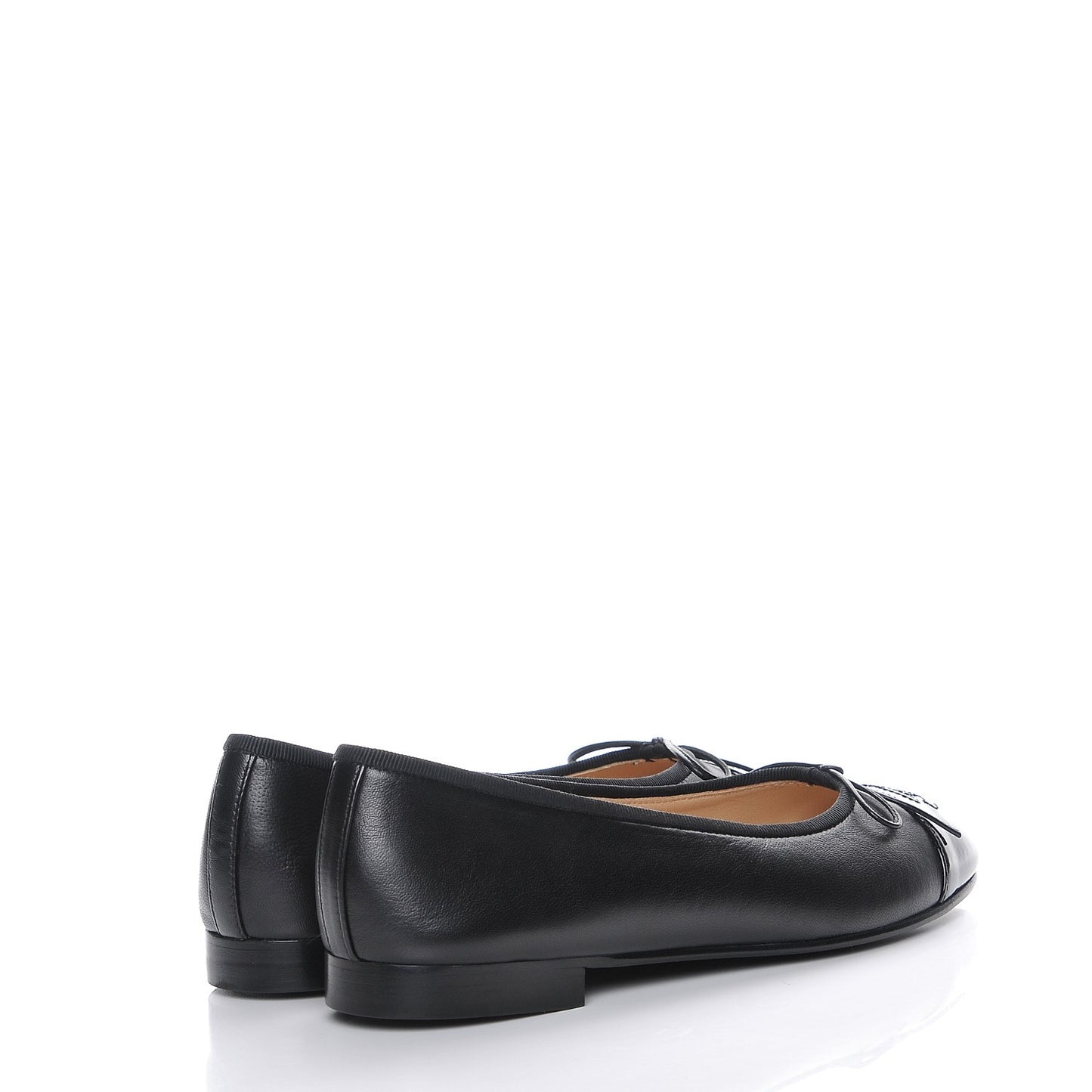 Lambskin Patent Cap Toe Ballerina Flats 36.5 Black