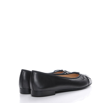Chanel Lambskin Patent Cap Toe Ballerina Flats 36.5 Black 4 of 9