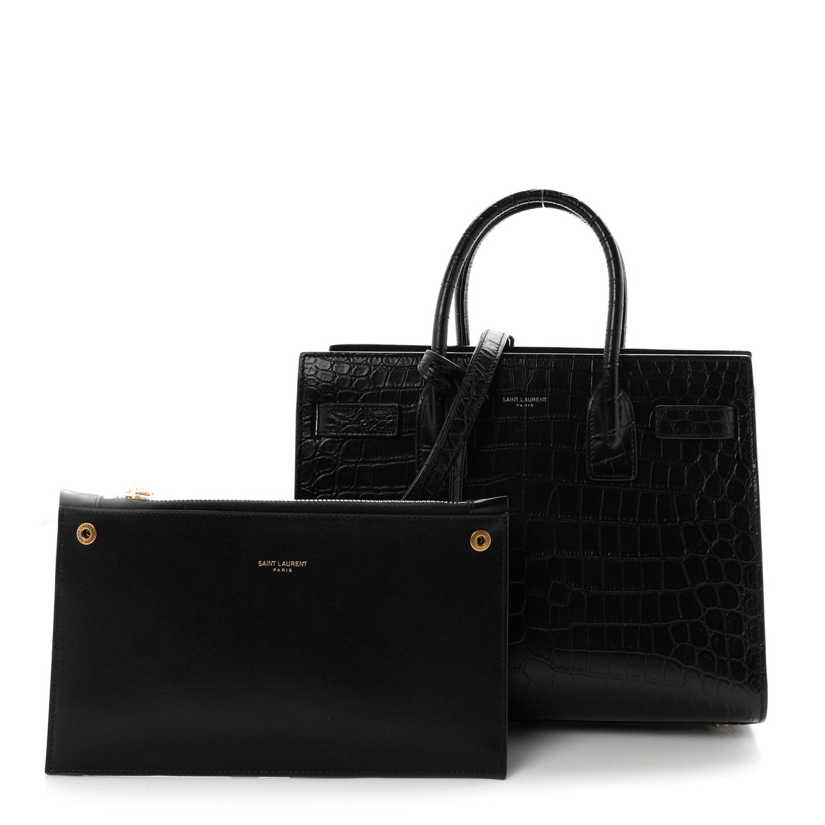 Calfskin Crocodile Embossed Baby Sac De Jour Black