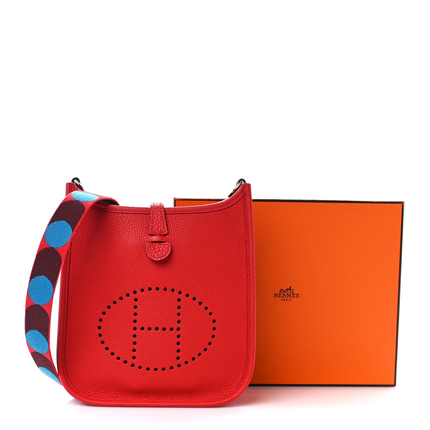 Hermes Taurillon Maurice Flipperball Sangle Evelyne TPM Rouge De Coeur Bleu Frida 11 of 11