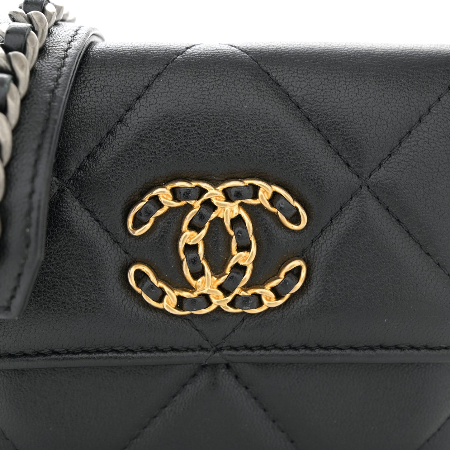 Lambskin Quilted Chanel 19 Flap Coin Purse With Chain Black