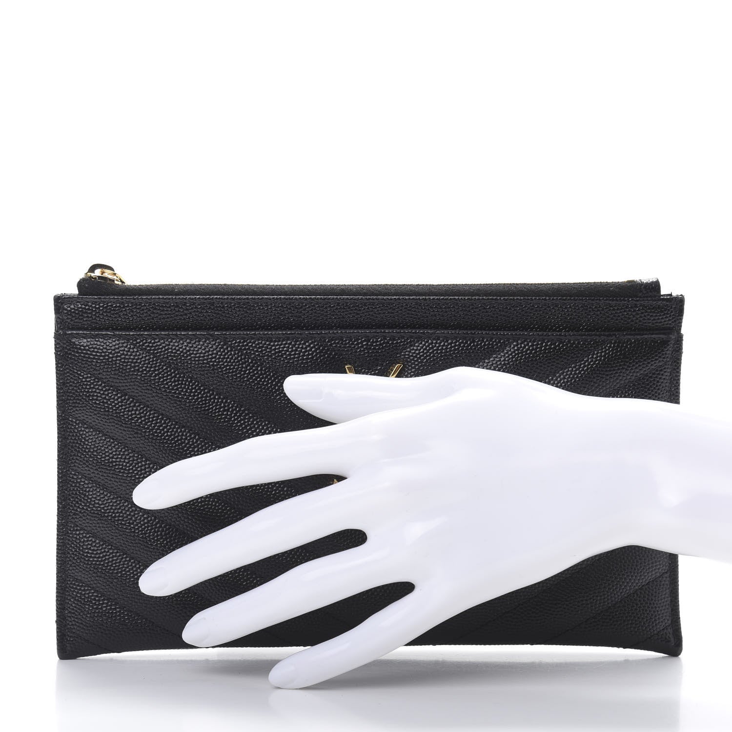 Saint Laurent Grain De Poudre Chevron Monogram Bill Pouch Black 2 of 7