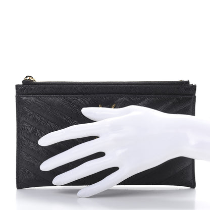 Saint Laurent Grain De Poudre Chevron Monogram Bill Pouch Black 2 of 7