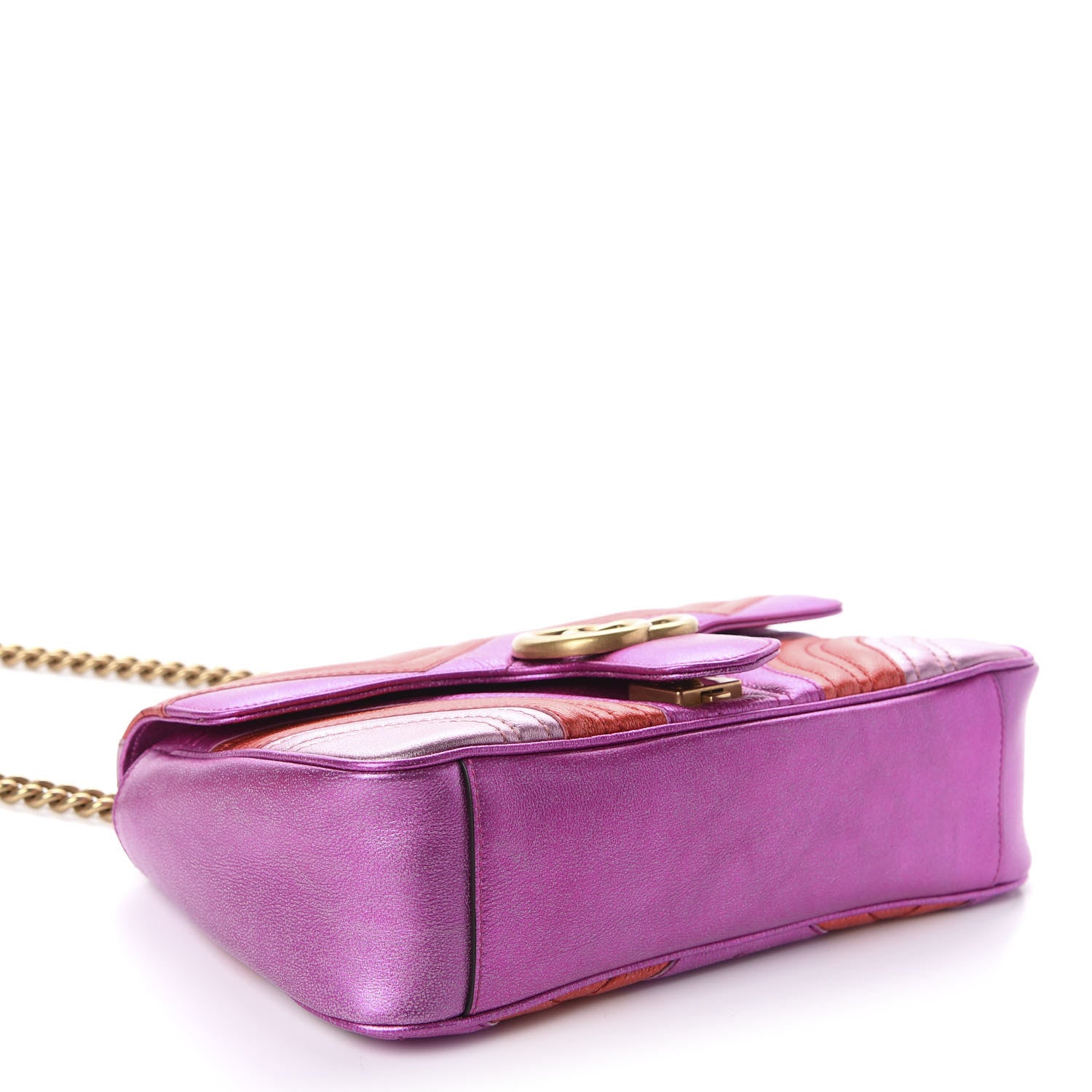 Gucci Metallic Calfskin Matelasse Small GG Marmont Shoulder Bag Fuchsia 4 of 11