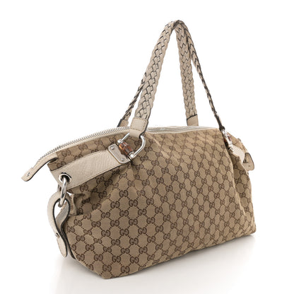 Gucci Monogram Bamboo Bar Tassel Shoulder Bag White 3 of 16
