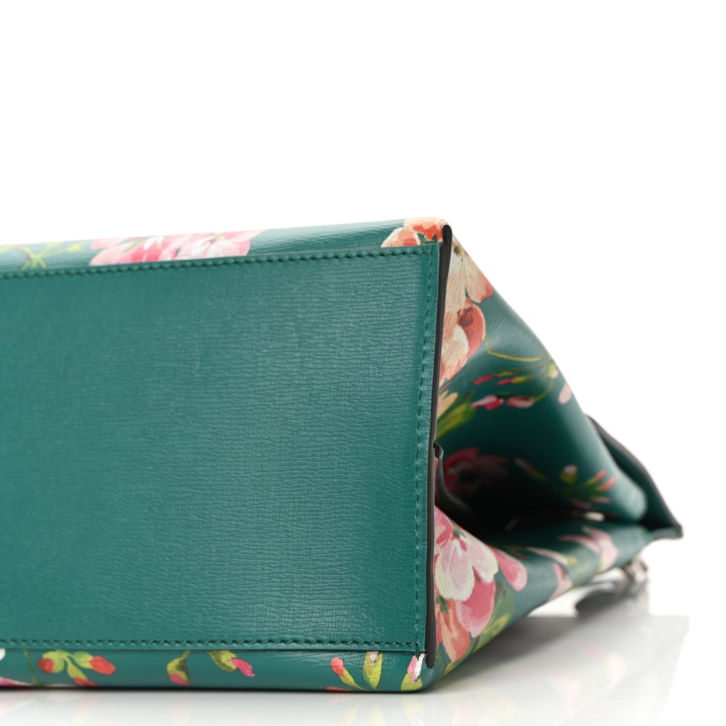Shangai Calfskin Blooms Print Medium Bamboo Daily Top Handle Bag Clear Bright Emerald Multicolor