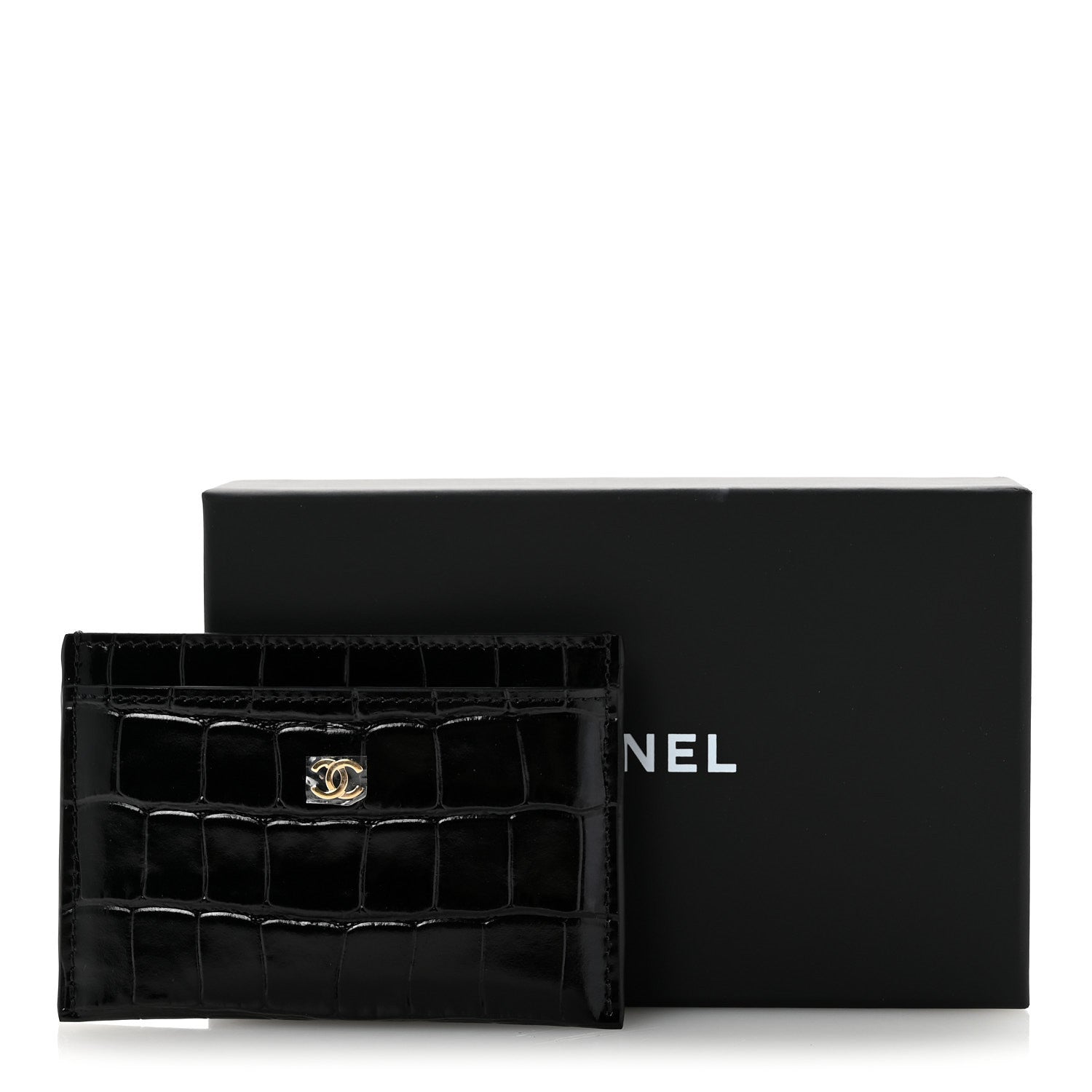 Chanel Calfskin Crocodile Embossed Crococo Card Holder Black 8 of 8
