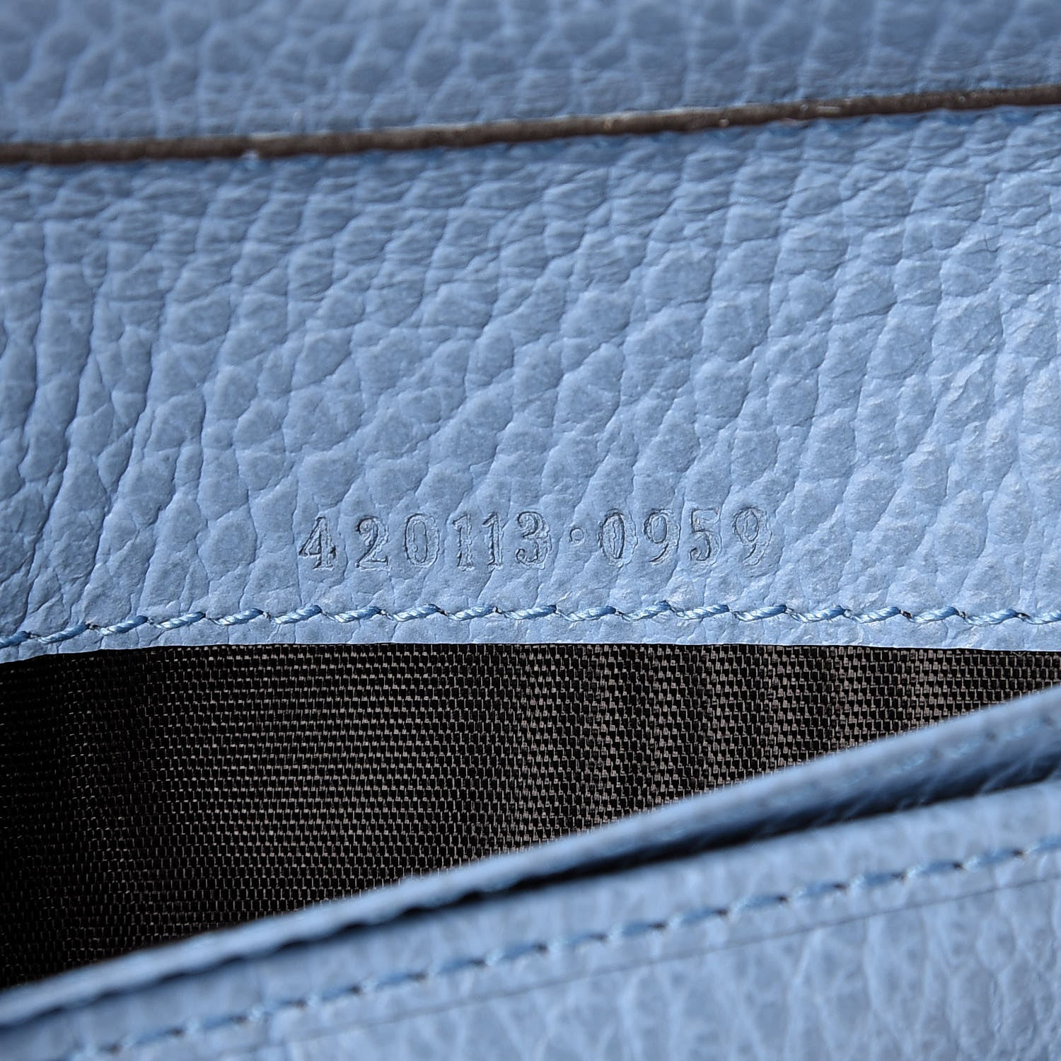Gucci Monogram Dollar Calfskin Zip Around Compact Wallet Beige Ebony Mineral Blue 7 of 8