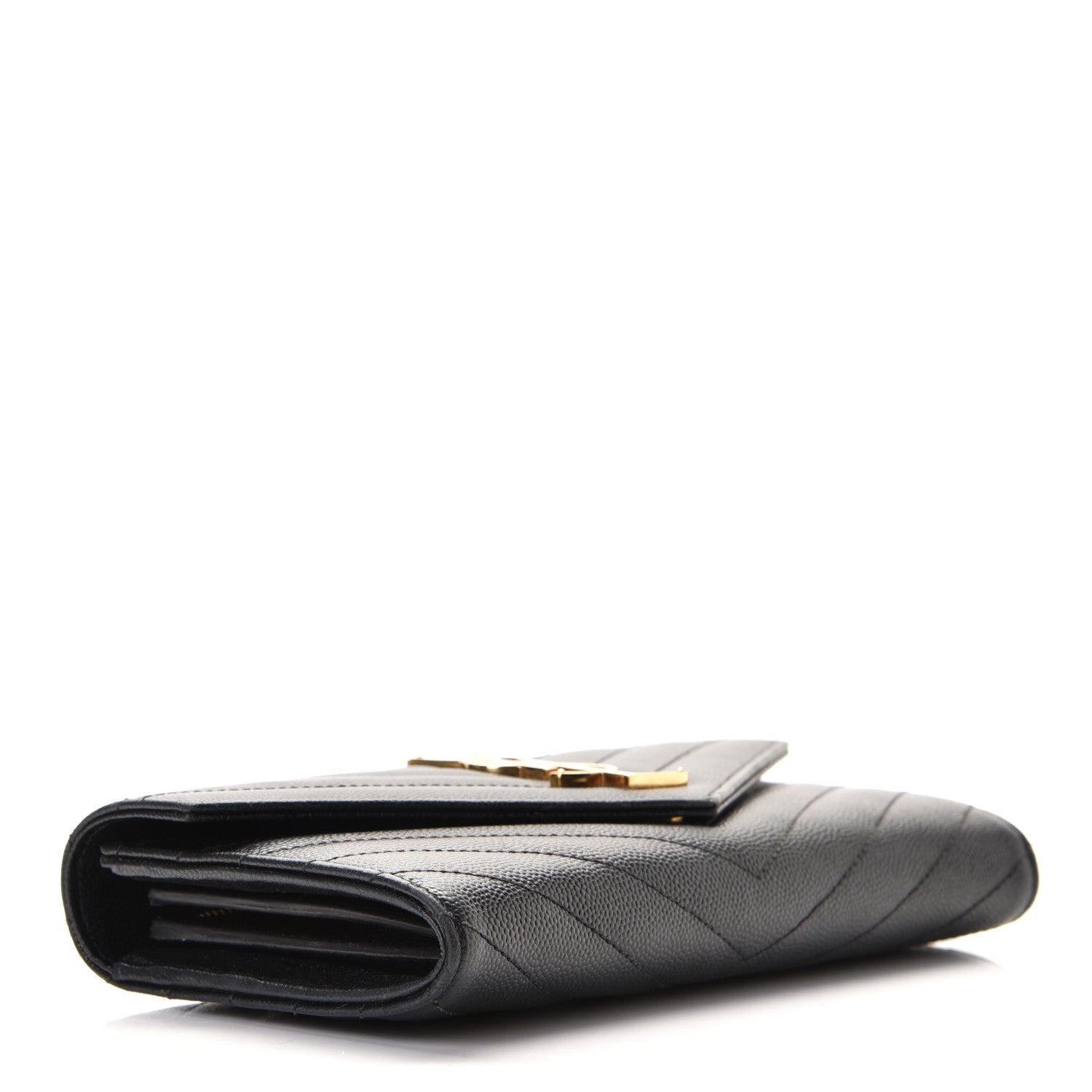 Saint Laurent Grain De Poudre Matelasse Chevron Monogram Flap Wallet Black 3 of 7