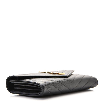Saint Laurent Grain De Poudre Matelasse Chevron Monogram Flap Wallet Black 3 of 7