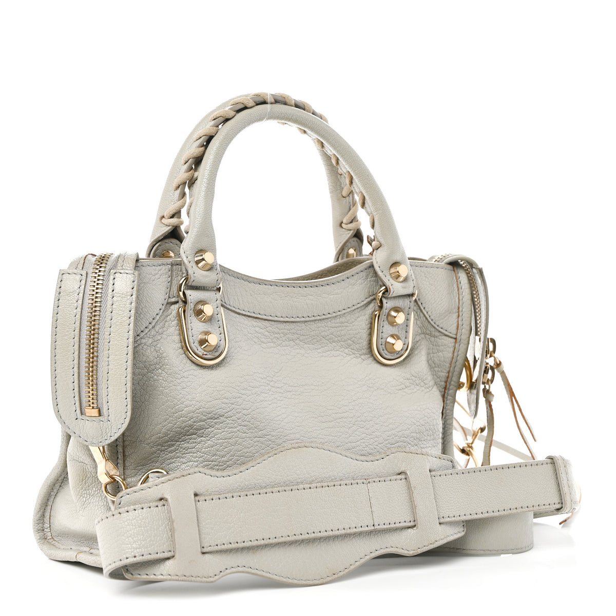 Chevre Gold Metallic Edge Hardware Mini City Gris Clair Gris Perle