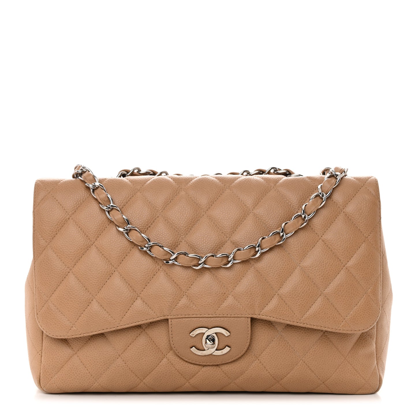 Caviar Quilted Jumbo Single Flap Beige