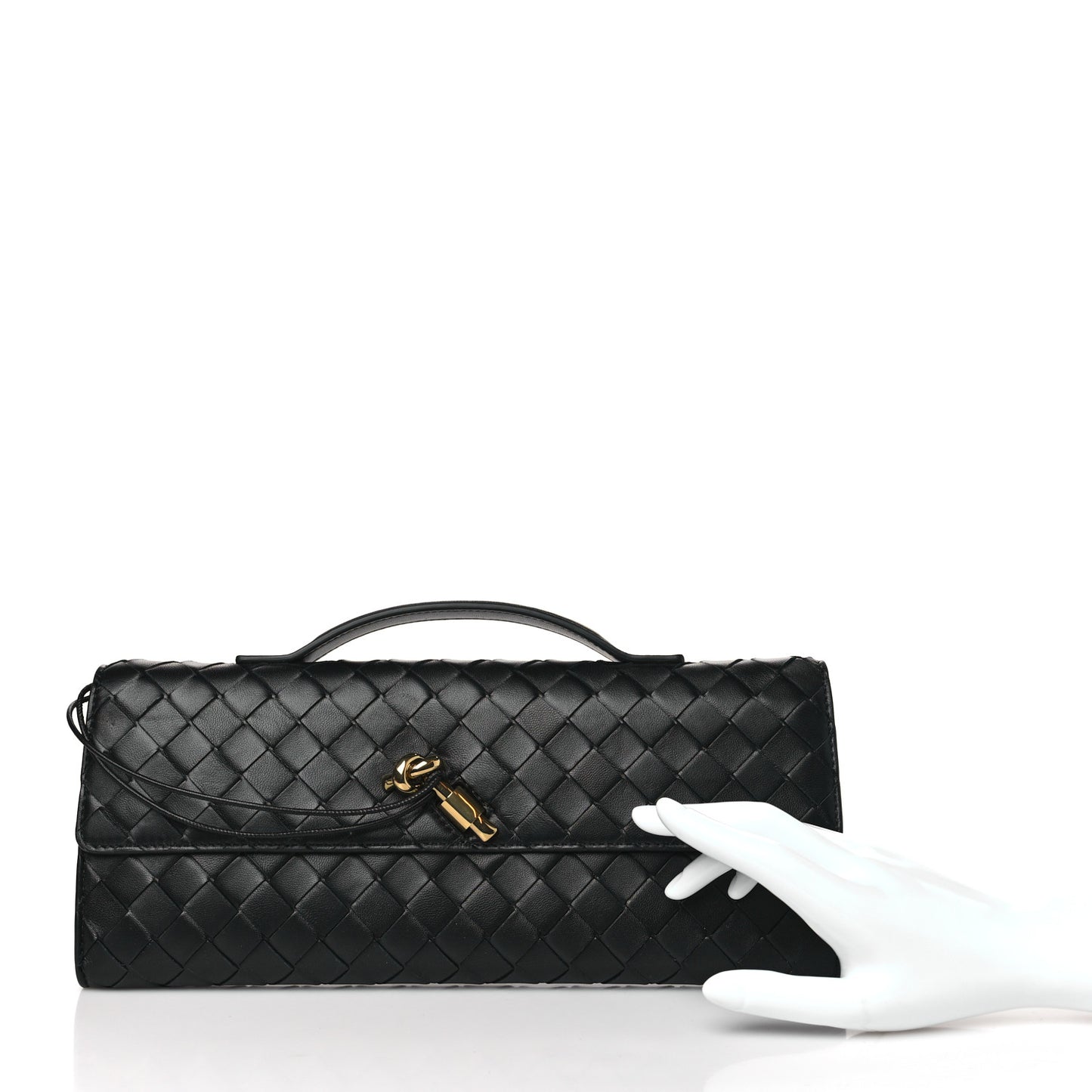 Nappa Intrecciato Long Andiamo Top Handle Clutch Black