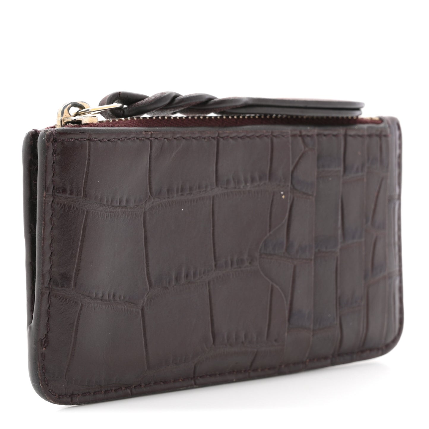 Calfskin Crocodile Embossed Card Holder Wallet Burgundy