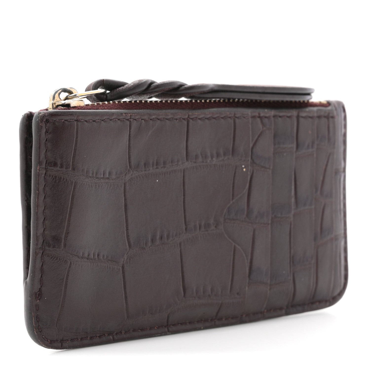 Alexander McQueen Calfskin Crocodile Embossed Card Holder Wallet Burgundy 3 of 9
