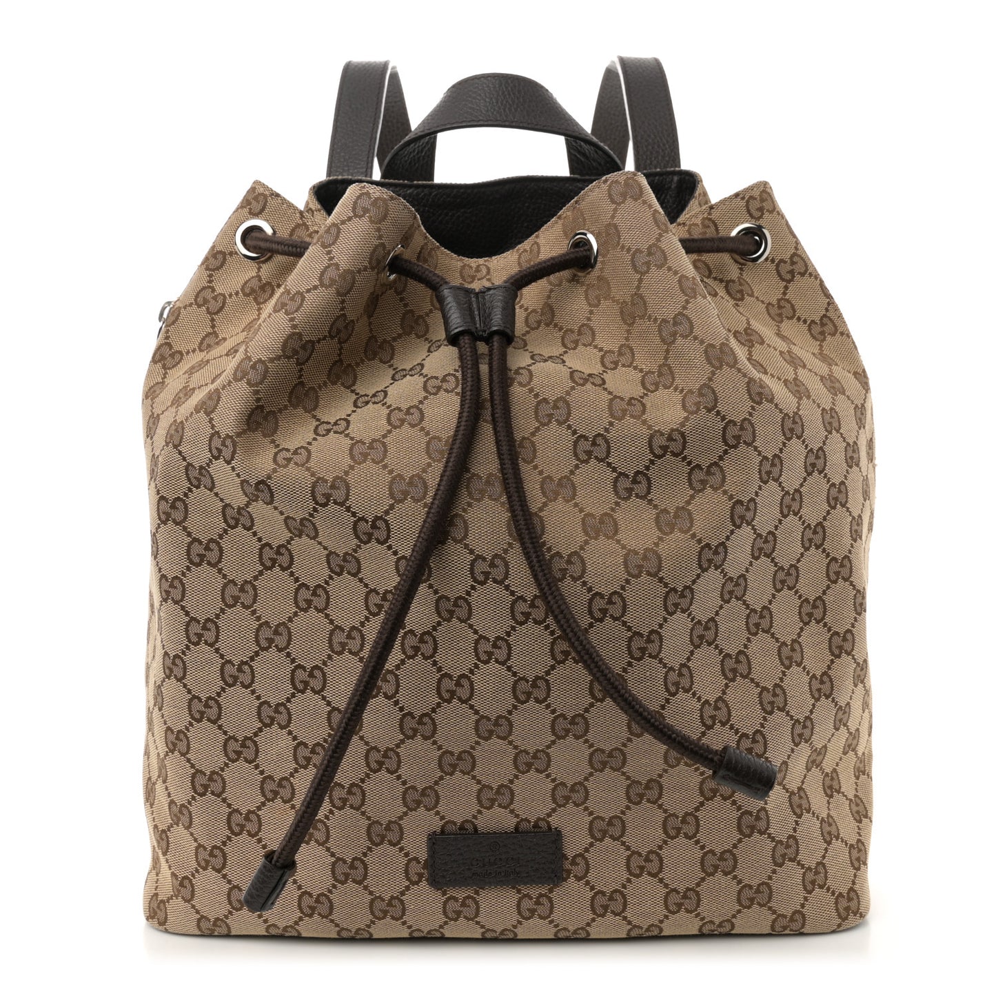 Monogram Dollar Calfskin O Drawstring Backpack Beige Ebony Testa di Moro Dark Chocolate