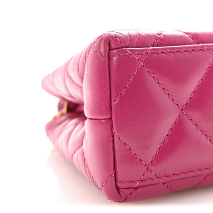 Chanel Shiny Aged Calfskin Quilted Nano Kelly Shopper Dark Pink 9 of 10