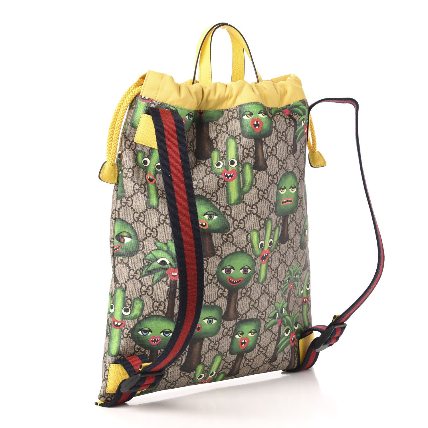 Gucci Soft GG Supreme Monogram Smiling Plants Childrens Drawstring Backpack Beige Ebony Multicolor Crop 2 of 10