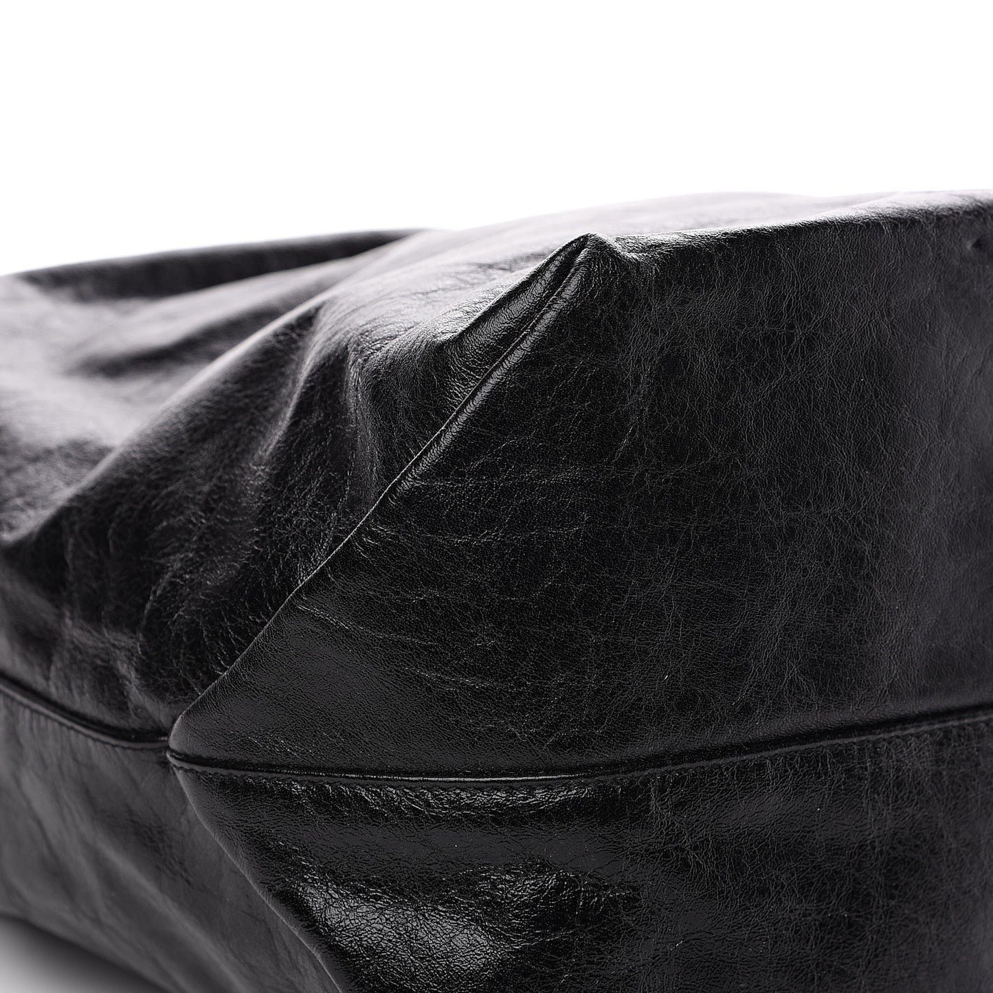 Cracked Shiny Calfskin Teddy Drawstring Bag Black